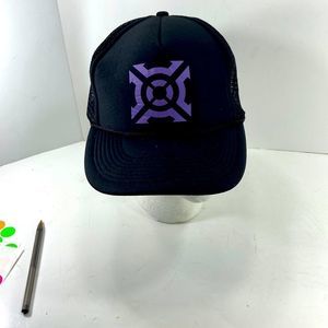 Auto collection men's black adjustable mesh back ball cap With purple graphics